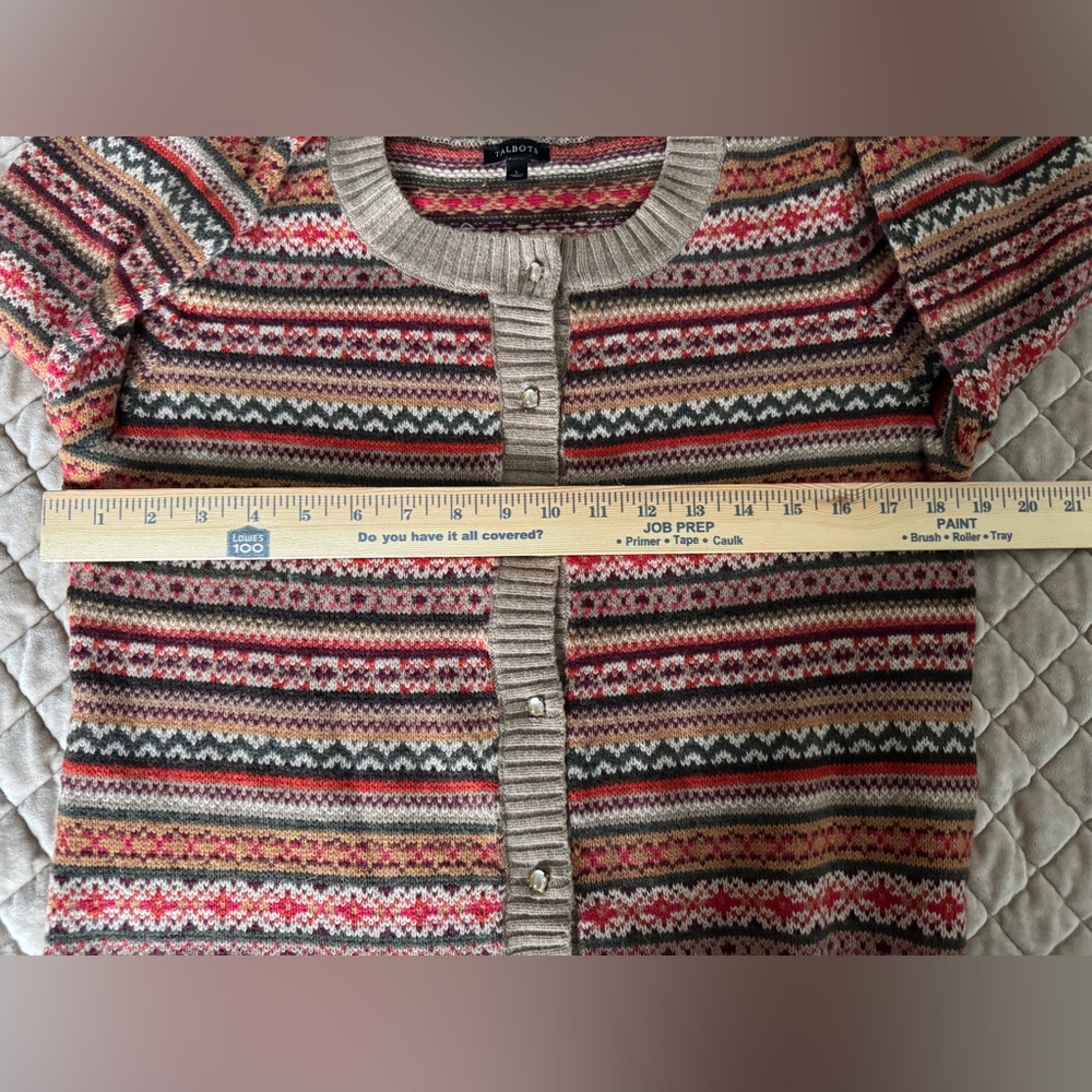 Talbots Fair Isle Cardigan Large Wool Blend Cottagecore Cozy Sweater - Picture 6 of 10